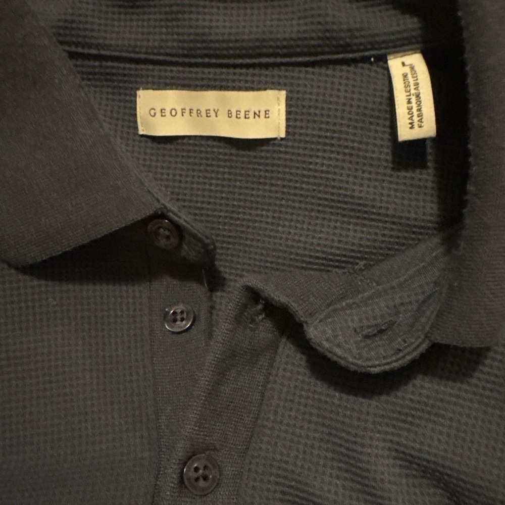 Geoffrey Beene Mens Navy Long Sleeve Polo Shirt Stretch Size L Preppy Golf - Picture 3 of 4